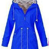 Women's Hooded Rain Jacket with Longline Zip Front and Striped Hood Lining with Adjustable Drawstring Waist