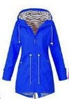 Women's Hooded Rain Jacket with Longline Zip Front and Striped Hood Lining with Adjustable Drawstring Waist