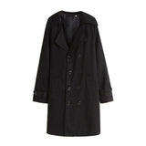 Tailored Double-Breasted Coat with Wide Lapel and Side Pockets