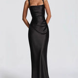 Satin Mermaid Maxi Dress with Square Neck and Wide Straps