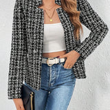 Tailored Open-Front Tweed Jacket with Point Collar