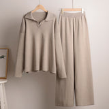 Oversized Polo Sweater and Wide-Leg Pants Set