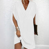 Draped V-Neck Shift Mini Dress with Split Sleeves