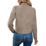 Cropped Suede Jacket with Zip-Front and Flap Pockets