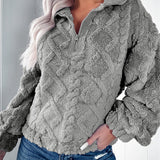 Sherpa Fleece Half-Zip Pullover with Balloon Sleeve