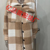 Long Plaid Sherpa Coat with Button-Front and Flap Pockets