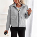 Cropped Zip-Front Jacket with Point Collar and Flap Pockets