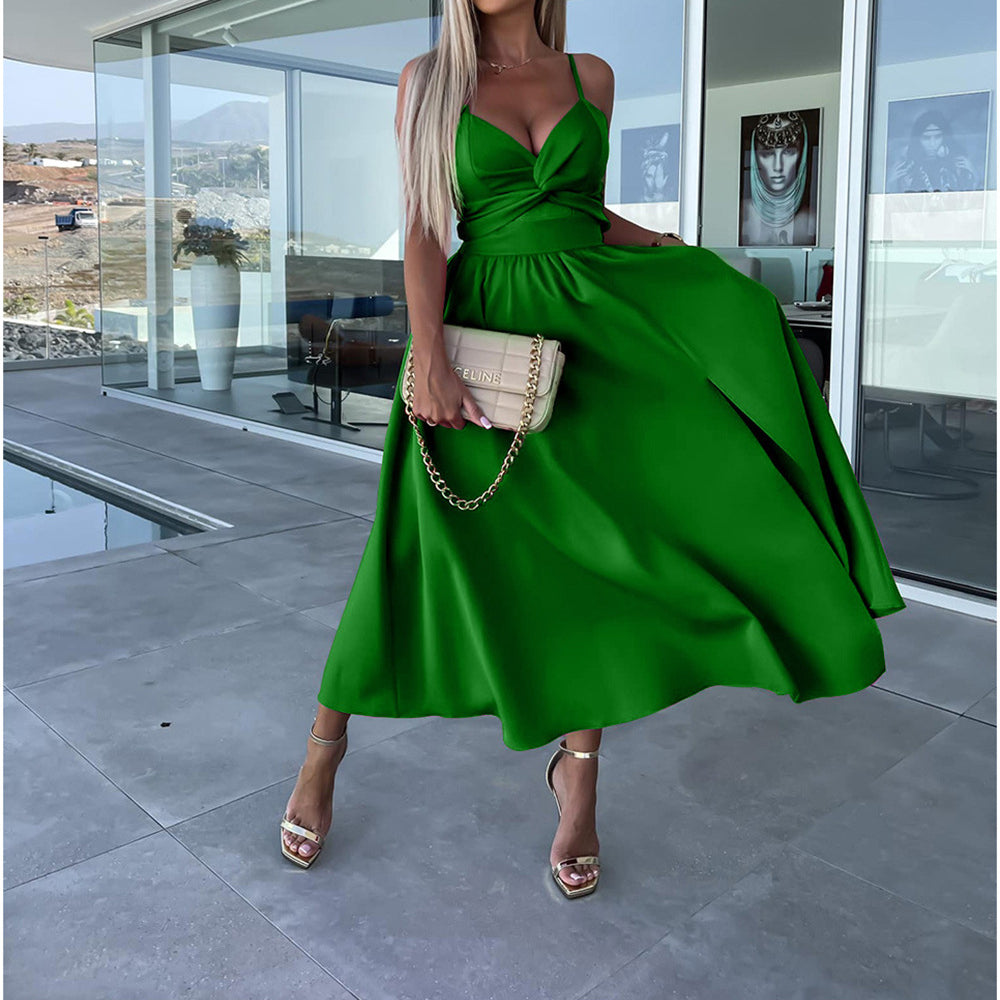 Cutout A-Line Midi Dress with Twist Front and Thigh Slit