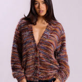 Textured Knit Cardigan with V-Neck and Button-Front