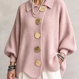 Oversized Button-Front Cardigan with Collar and Balloon Sleeves