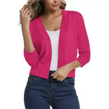 Cropped Open-Front Cardigan with Long Sleeves