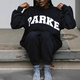 Oversized Varsity Graphic Sweatshirt with Mock Neck