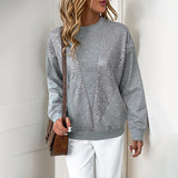 Sequin Panel Sweatshirt with Crew Neck and Long Sleeves