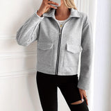 Cropped Zip-Front Jacket with Point Collar and Flap Pockets