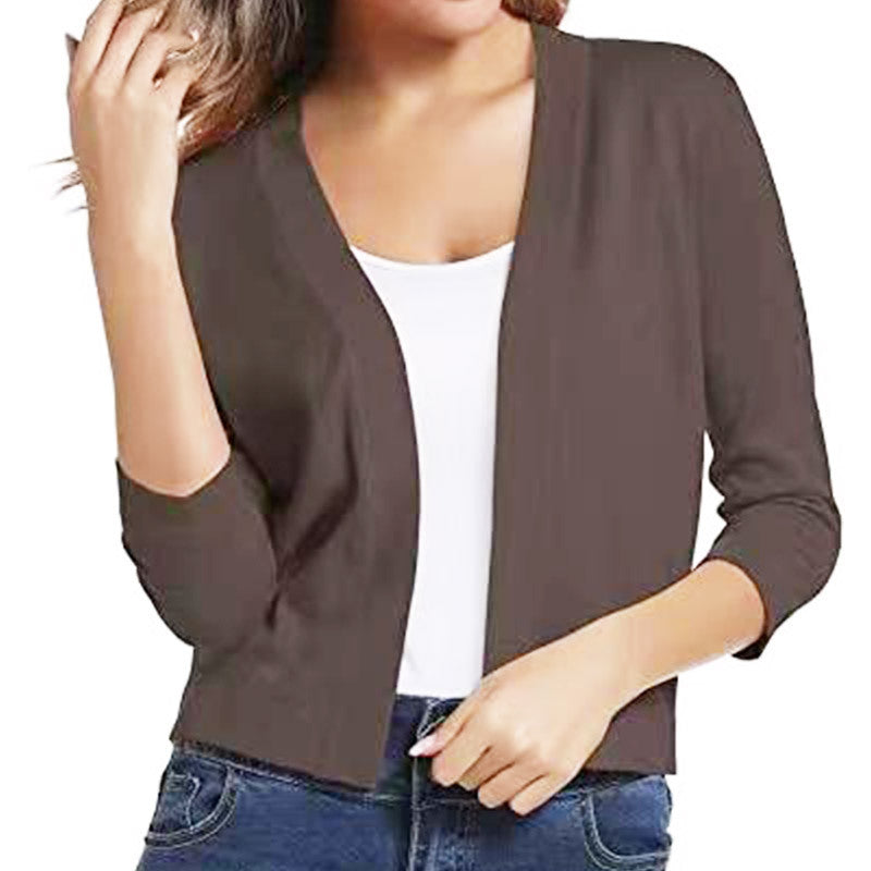 Cropped Open-Front Cardigan with Long Sleeves