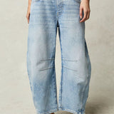 Women's Wide Leg Jeans with High Waist Barrel Leg Design and Cropped Length