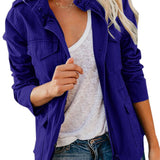 Women's Utility Jacket with Stand Collar Zip Front and Flap Pockets