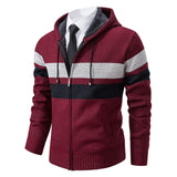 Zip-Front Knit Hoodie with Contrast Stripe and Drawstring
