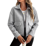 Cropped Zip-Front Jacket with Point Collar and Flap Pockets