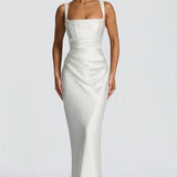 Satin Mermaid Maxi Dress with Square Neck and Wide Straps