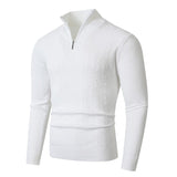 Textured Cable Knit Sweater with Quarter Zip and Stand Collar