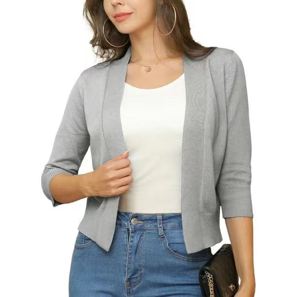 Cropped Open-Front Cardigan with Long Sleeves