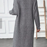 Women's Long Sweater Midi Dress with Asymmetric Overlap Front and Three Quarter Sleeves