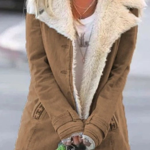 Faux Fur Collar Coat with Button Front and Patch Pocket