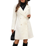 Double-Breasted A-Line Coat with Lapel Collar and Knee Length