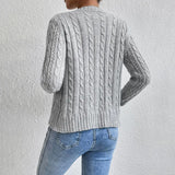 Cable Knit Button-Front Cardigan with Round Neck