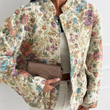 Floral Jacquard Bomber Jacket with Button-Front and Stand Collar