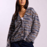 Textured Knit Cardigan with V-Neck and Button-Front