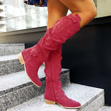 Women's Knee High Boots with Slouchy Shaft and Buckle Strap Detail with Low Block Heel and Side Zipper