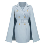 Belted Double-Breasted Cape Mini Dress with Notched Lapel