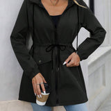Hooded Zip-Front Jacket with Drawstring Waist and Flap Pockets