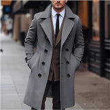 Tailored Double-Breasted Coat with Wide Lapel and Side Pockets