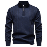 Quarter-Zip Cable Knit Sweater with Stand Collar and Ribbed Trim