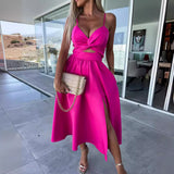 Cutout A-Line Midi Dress with Twist Front and Thigh Slit