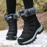 Women's Winter Boots with Faux Fur Look Cuffs and Lace Up Front in Mid Calf Snow Boot Style