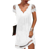 Lace Sleeve Shift Mini Dress with V-Neck