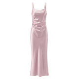 Satin Mermaid Maxi Dress with Square Neck and Wide Straps