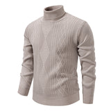 Turtleneck Sweater with Geometric Knit Pattern and Ribbed Trim