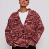 Textured Knit Cardigan with V-Neck and Button-Front