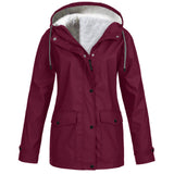 Women's Winter Jacket with Fleece Look Lining and Drawstring Hood with Front Zipper and Snap Buttons