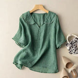 Monica | Linen Button Blouse Women Soft Collar Top