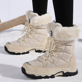 Women's Winter Boots with Faux Fur Look Cuffs and Lace Up Front in Mid Calf Snow Boot Style