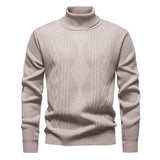 Turtleneck Sweater with Geometric Knit Pattern and Ribbed Trim