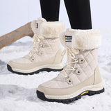 Women's Winter Boots with Faux Fur Look Cuffs and Lace Up Front in Mid Calf Snow Boot Style