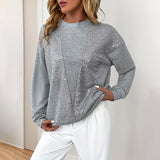 Sequin Panel Sweatshirt with Crew Neck and Long Sleeves