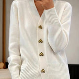 V-Neck Cardigan with Heart-Shaped Buttons